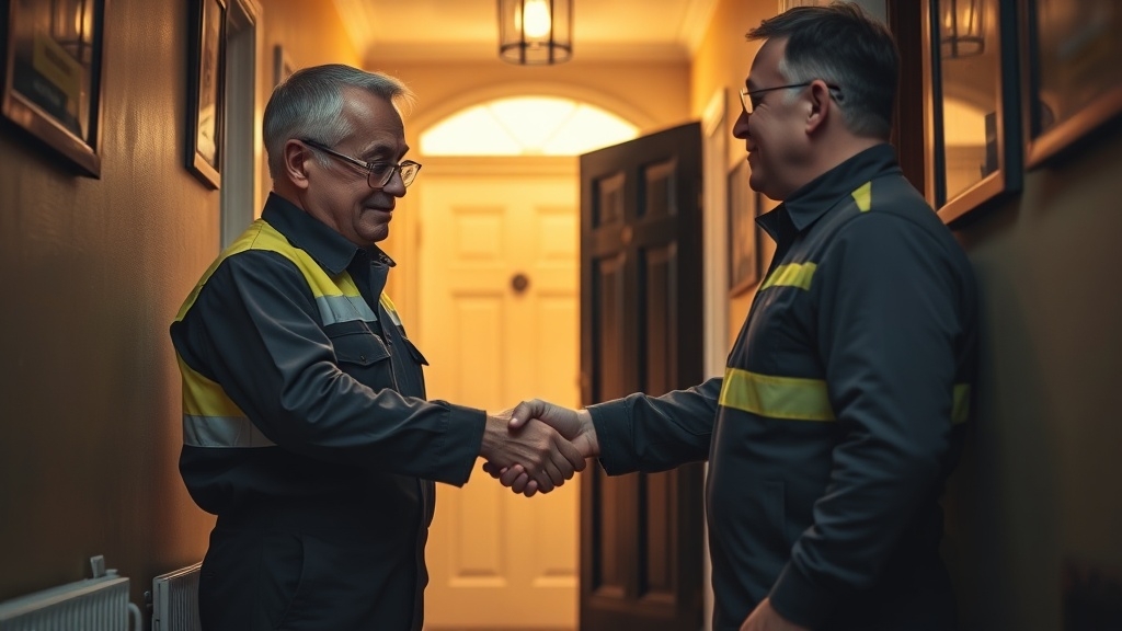 Engineer shaking hands with a Strand homeowner after locating their leak